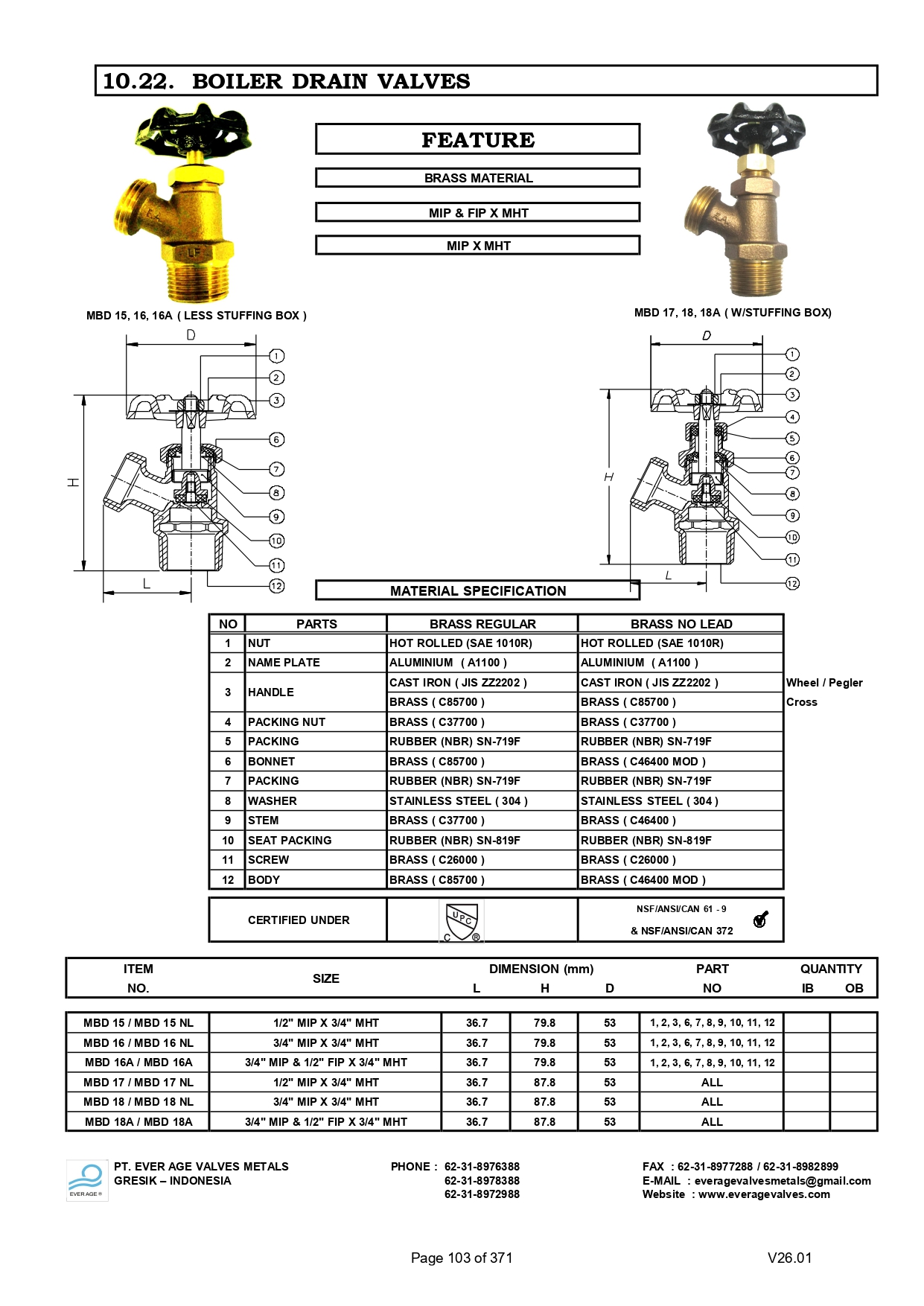 BOILER DRAIN VALVES - MBD 15 - MBD 18A